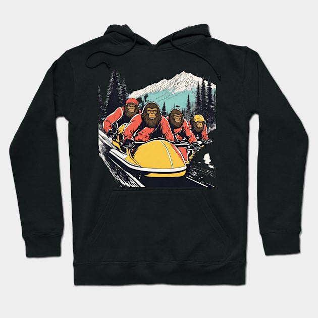 Winter Sports Crew of Bigfoots Bobsleighing in the Snow Funny Bobsleigh Hoodie by DaysuCollege